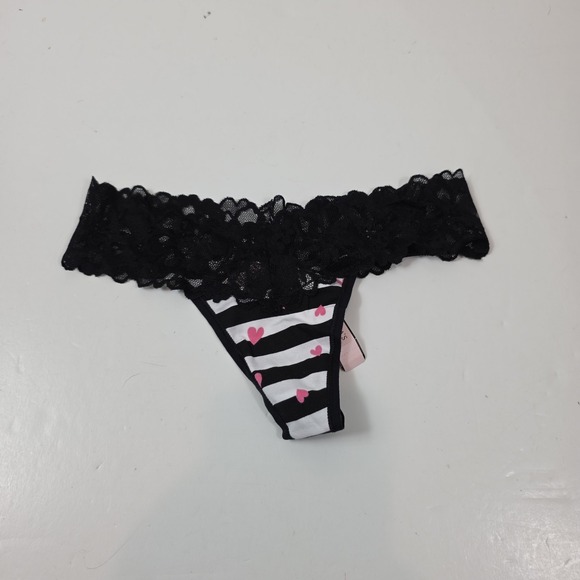 Victoria's Secret Other - Victoria's Secret women's thong black white stripe heart lace XS